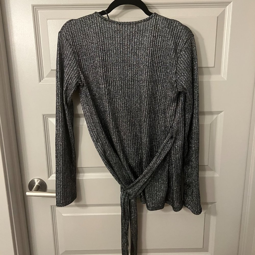Zara Silver Ribbed Wrap Top. Size S. NWT - Picture 3 of 4